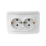 Priza schuko dubla Comtec Eco Premium MF0012-06043, incastrata, rama inclusa, contact de protectie, alba