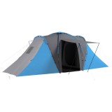 Outsunny Cort de camping pentru familie 4-6 pers. impermeabil ușor de asamblat 2 uși mari dim. 5,55 x 2,25 x 1,9 m gri &icirc;nchis și albastru | Aosom Roma