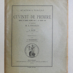 CUVANTU DE PRIMIRE , rostit in sedinta solemna de A. NAUM , 1894