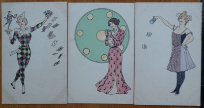 5 carti postale cromolitografiate , jocuri de noroc , inceput de secol 20 foto