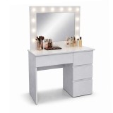 Masa de toaleta/machiaj, Irina, gri, cu oglinda si LED-uri, 94x43x141 cm