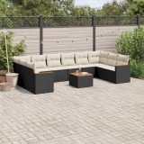 vidaXL Set canapele de grădină cu perne, 11 piese, negru, poliratan 3226329