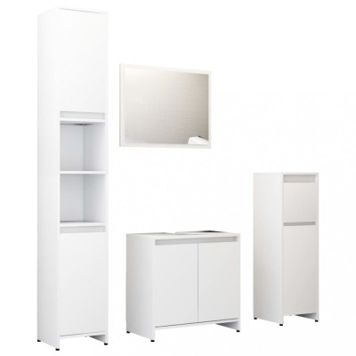 Set mobilier de baie, 4 piese, alb, lemn prelucrat foto