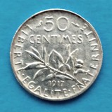 FRANTA 50 CENTI CENTIMES 1917 ARGINT STARE EXCELENTA SPRE AUNC