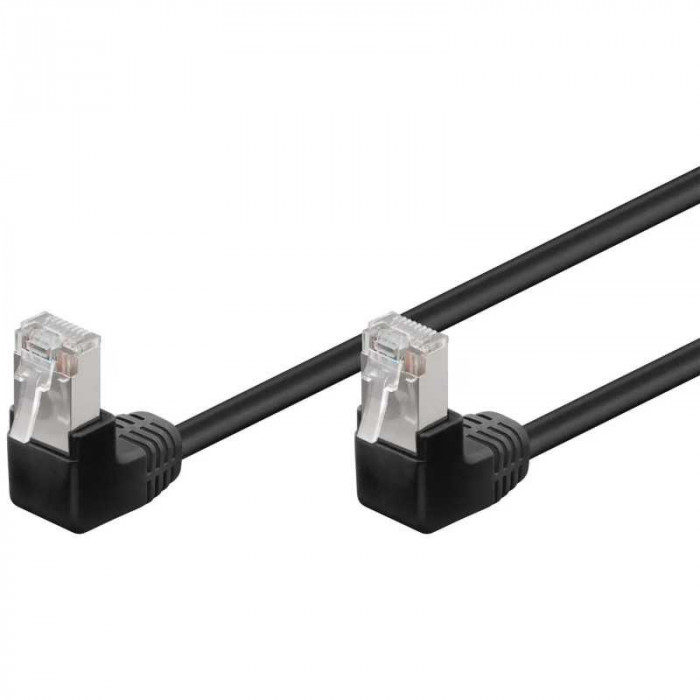 Cablu Patch CAT5e 2x RJ45 90 FTP 0.5m negru pentru Conectare retea