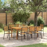 VidaXL Set mese grădină 9 pcs Negru 180 x 90 x 75 cm Lemn &amp; Metal