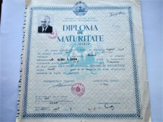 Diploma de Maturitate - Perioada Comunista RPR, Timisoara 1965 foto