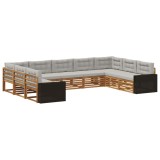 vidaXL Set de canapele de exterior 9 pcs Natural și gri deschis 3383844