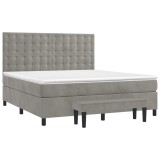 Cumpara ieftin Pat box spring cu saltea, gri deschis, 180x200 cm, catifea