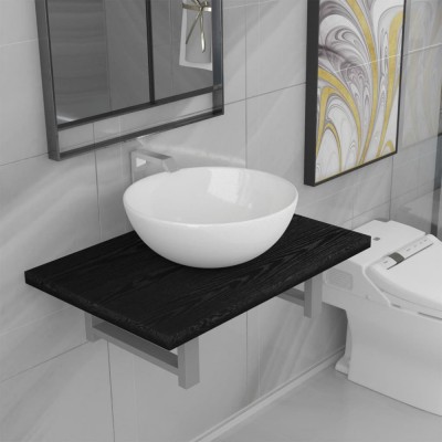 vidaXL Set mobilier de baie, 2 piese, negru, ceramică foto