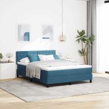 VidaXL Pat cu Arcuri și Saltea Albastru &icirc;nchis 140 x 200 cm țesătură