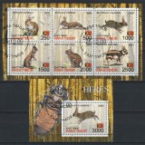 Timorul de Est 2001 - Seria Completă + Coliță Filatelică &bdquo;Faună / Specii de Iepuri Sălbatici și Lagomorfe&rdquo; Ștampilat - Cod: -SW13