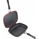 Cumpara ieftin TIgaie dubla Heinner, 32 x 24 x 7.5 cm, aluminiu, interior marmorat tip grill, forma dreptunghiulara, Negru