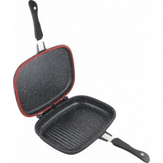 TIgaie dubla Heinner, 32 x 24 x 7.5 cm, aluminiu, interior marmorat tip grill, forma dreptunghiulara, Negru