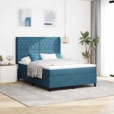 VidaXL Pat cu boxă spring LED și saltea albastru 140 x 190 cm Catifea