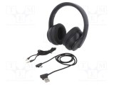 Căşti fără fir QOLTEC cu microfon, Jack 3,5mm, USB, USB micro, negre