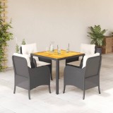 vidaXL Set mobilier de grădină cu perne, 5 piese, negru, poliratan