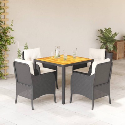 vidaXL Set mobilier de grădină cu perne, 5 piese, negru, poliratan foto