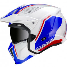 Casca pentru scuter - motocicleta MT Streetfighter SV Twin B7 alb/albastru lucios (ochelari soare integrati) – masca (protectie) barbie si cozoroc det