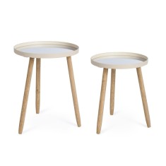 Set 2 masute otel lemn oglinda Edvard &Oslash;35,5x44h; &oslash;40x51h