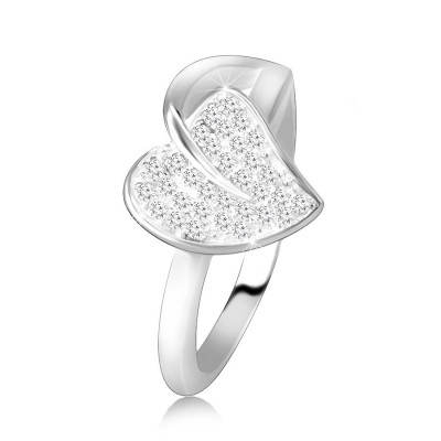 Inel din argint 925 - tulpină lucioasă cu frunză și zirconii sclipitoare - Marime inel: 65 foto