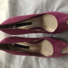 Pantofi de dama 39, piele intoarsa ciclam, platforma 3 cm, nepurtati