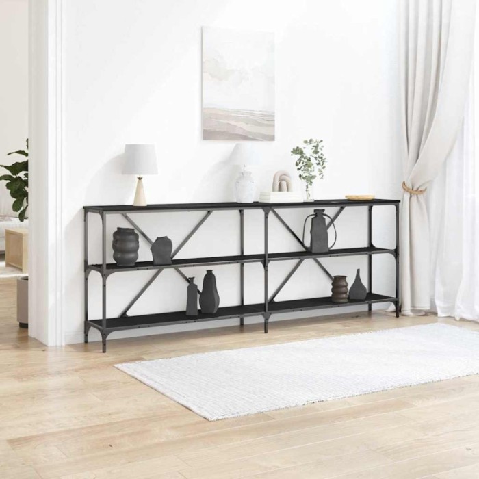 vidaXL Masă de Consolă cu raft Stejar negru 200 x 30 x 75 cm