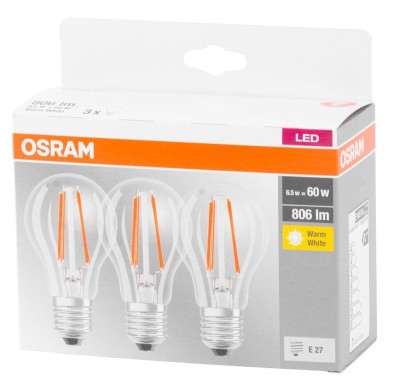 Bec LED Osram Basic E27 6,5W 2700K lumina calda, Multipack foto