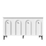 Comodă cu 4 uși, front arcuit 3D, pentru living, sufragerie și hol, 140x34x78 cm, Alb