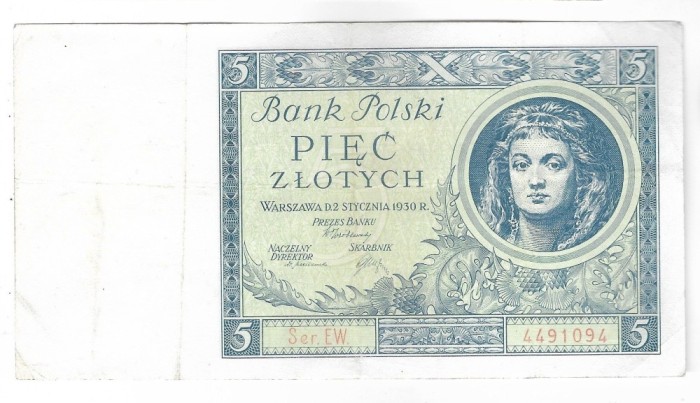 Bancnota 5 zlotych 1930 - Polonia