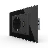 Cumpara ieftin Priza simpla cu USB Livolo, standard italian, rama din sticla neagra