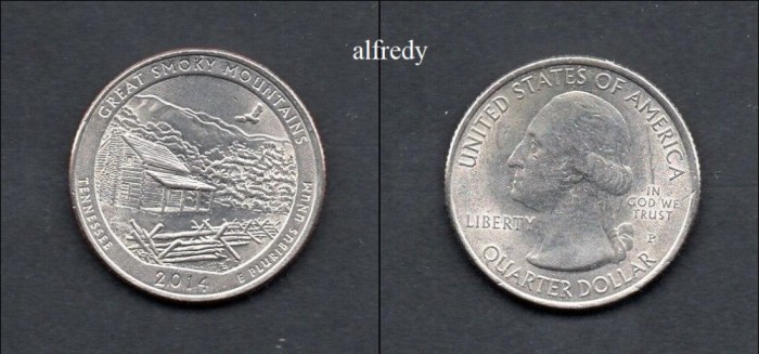 SUA 2014 Quarter, 25 Centi, National Park, Tennensse, P