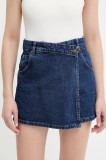 Answear Lab pantaloni scurti jeans culoarea albastru marin, neted, high waist