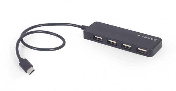 HUB extern GEMBIRD, porturi USB: USB 2.0 x 4, conectare prin USB Type-C, cablu 0.30 m, negru, &quot;UHB-CM-U2P4-01&quot; (timbru verde 0.8 lei) - 8716309124720