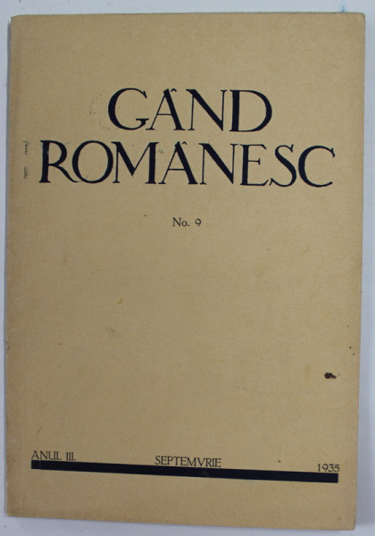 GAND ROMANESC , REVISTA CULTURALA EDITATA DE ASTRA , ANUL III , NR. 9 , SEPTEMBRIE , 1935