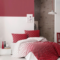 Lenjerie de pat pentru o persoana Single XL (DE), Puanline - Red, Pearl Home, Bumbac Ranforce