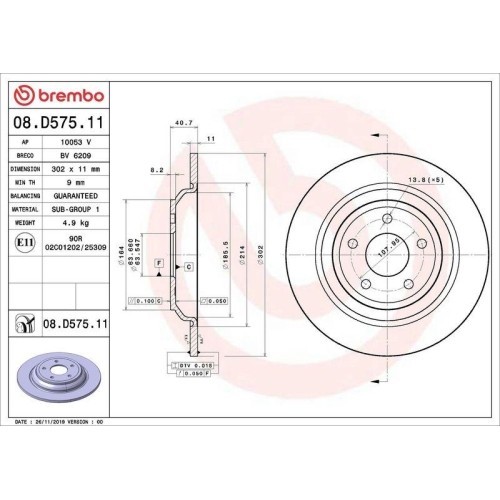 Set disc frana Ford Focus 3 07.10-02.20, Focus 4 (Hn) 01.18-, Focus 4 Turnier (Hp) 09.18-, Kuga 3 (Dfk) 07.19-, Spate, 302X11mm, plin, BREMBO