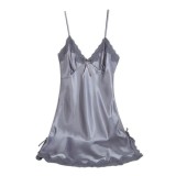 Rochie Pijama Sexy Satin Dama Gri - S,M,L,XL - Lenjerie de Noapte cu Bretele Reglabile