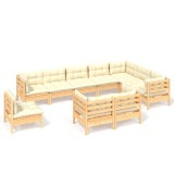 Cumpara ieftin Set mobilier gradina cu perne crem, 10 piese, lemn masiv de pin