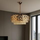 Candelabru Auriu Cristal, 12 Becuri E27, Design Modern Geometric