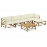 VidaXL Set mobilier de grădină cu perne alb crem, 6 piese, bambus