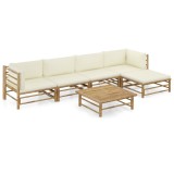 VidaXL Set mobilier de grădină cu perne alb crem, 6 piese, bambus 3058237