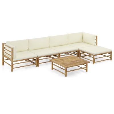 vidaXL Set mobilier de grădină cu perne alb crem, 6 piese, bambus 3058237 foto