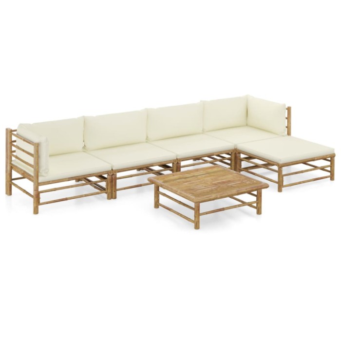 vidaXL Set mobilier de grădină cu perne alb crem, 6 piese, bambus 3058237