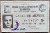 Carte de membru Uniunea Nationala a Studentilor din Romania 1948