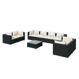 Set mobilier de gradina cu perne, 9 piese, negru, poliratan