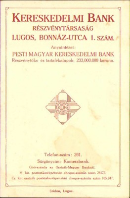 HST A39 Reclamă Banca Comercială Lugoj ante 1918 foto