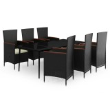 Cumpara ieftin Set de masa pentru gradina, 7 piese, cu perne, negru
