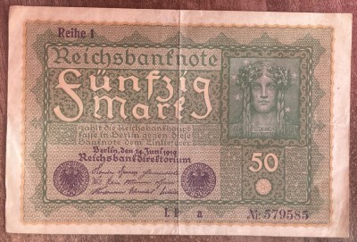B11 38 - Bancnota foarte veche - Germania - 50 marci - 1919 foto