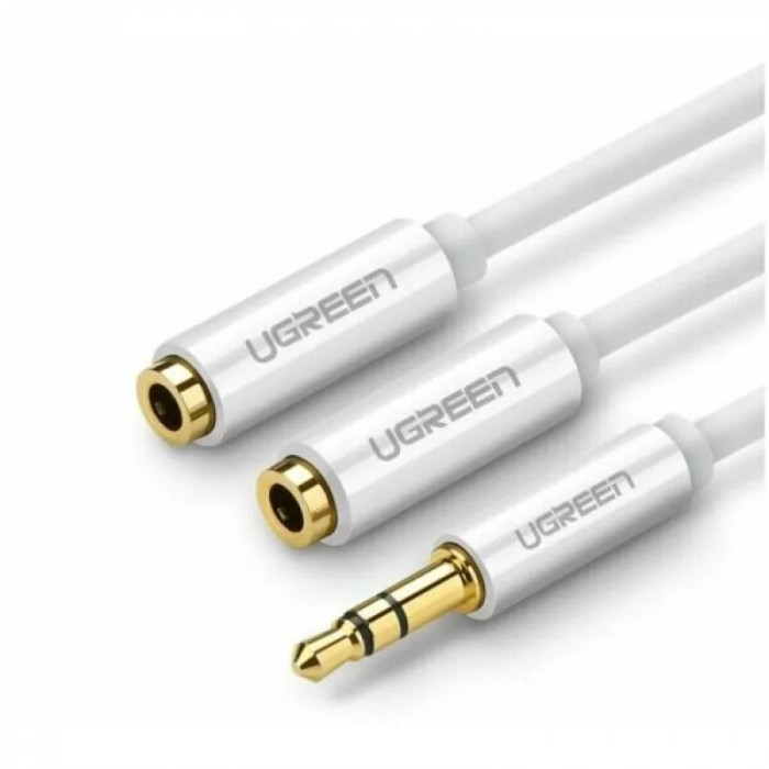 Cablu audio Ugreen 3.5 mm jack la 2 x 3.5 mm jack 0.20 m alb 10780